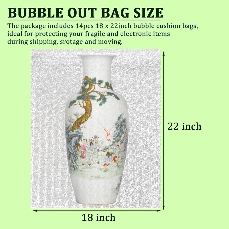 APOCHON 14 Pack Clear Bubble Out Bag Pouches,18x22 inch Large Bubble Bag for Extra Protection,Double Walled Shockproof Bubble Cushioning Wrap Bag Pouches for Storage,Shipping,Moving,Packing Supplies - Image 2